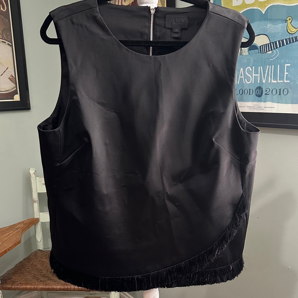 16 J. Crew Black Sleeveless Blouse with Fringe Detail Top